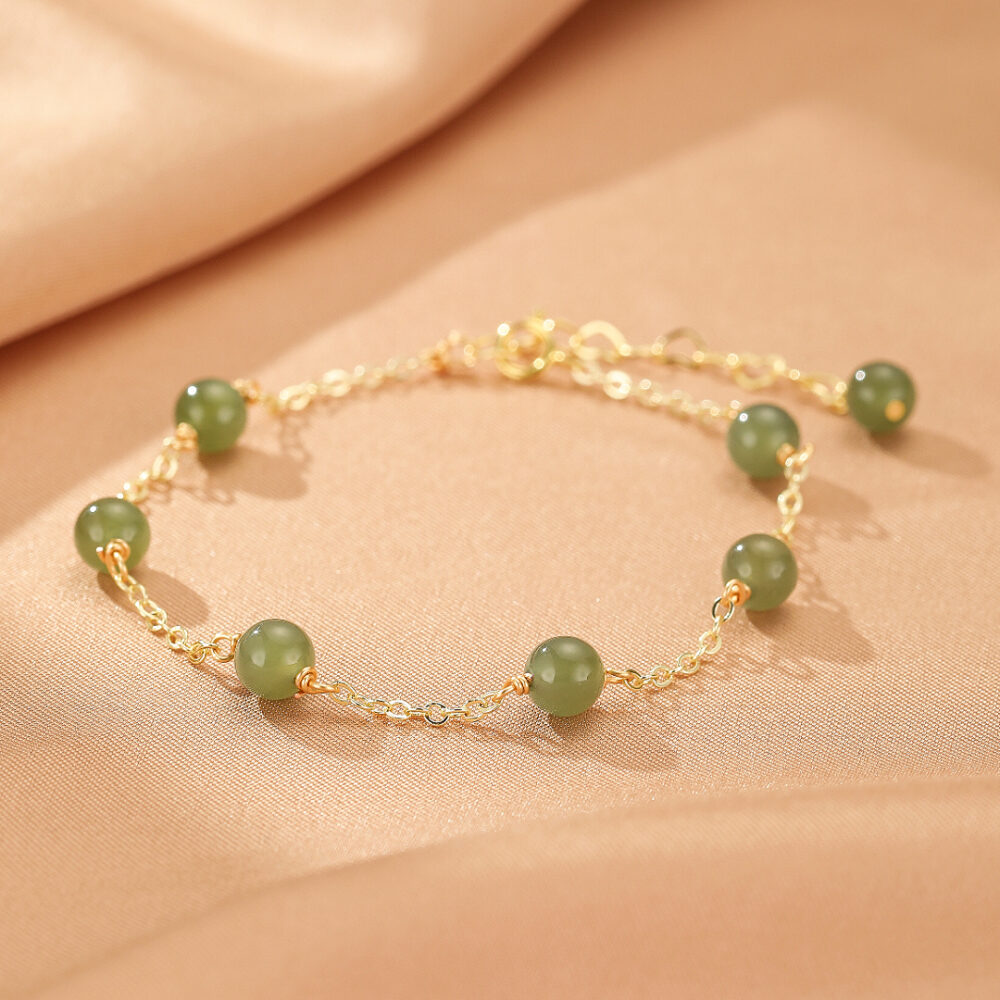 Bracelet Jade – Harmonie Dorée, Argent Plaqué Or 14K