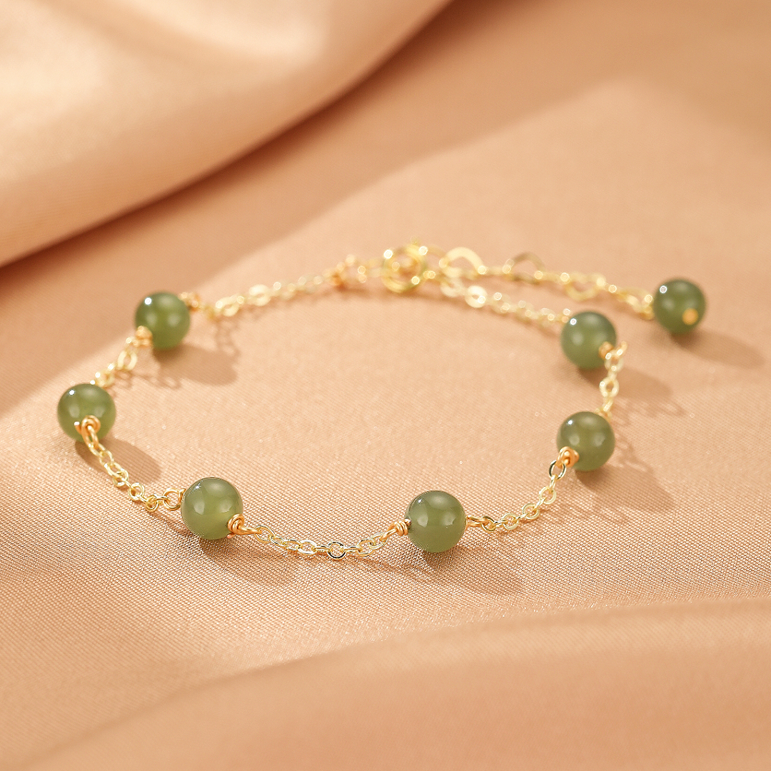 Bracelet Jade – Harmonie Dorée, Argent Plaqué Or 14K
