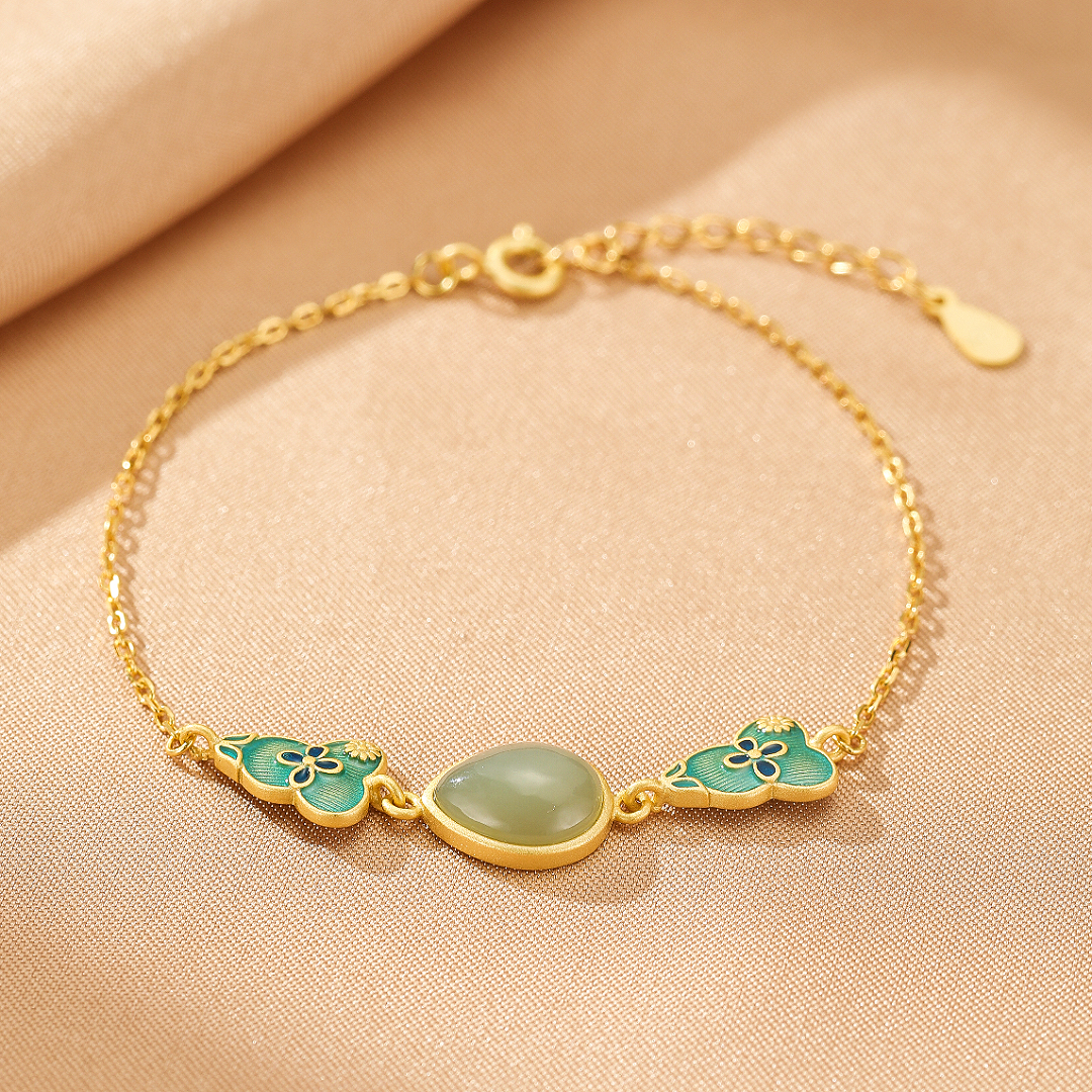 Bijoux-Bracelet Jade – Goutte de Chance, Argent Plaqué Or