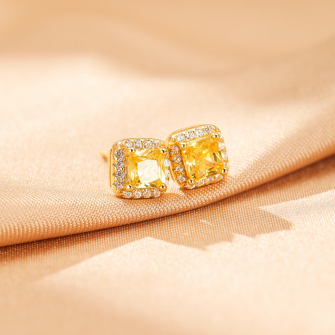 Boucles d’Oreilles Citrine – Éclat Carré, Argent