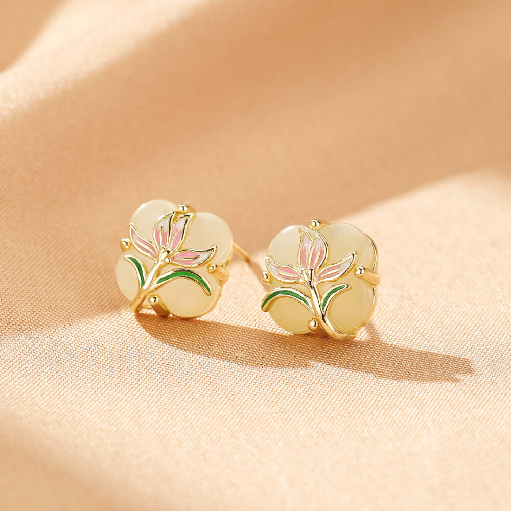 Bijoux-Boucles d'Oreilles Jade – Goutte de Chance, Argent Plaqué Or