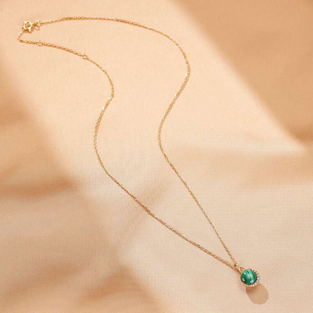 Bijoux-Collier Malachite – Aura Lumineuse, Argent Plaqué Or