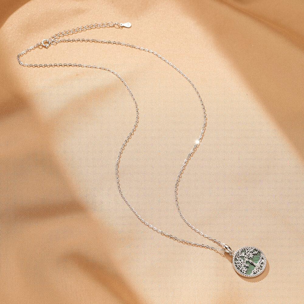 Bijoux-Collier Malachite – Arbre de Vie Intemporel, Argent Plaqué Or
