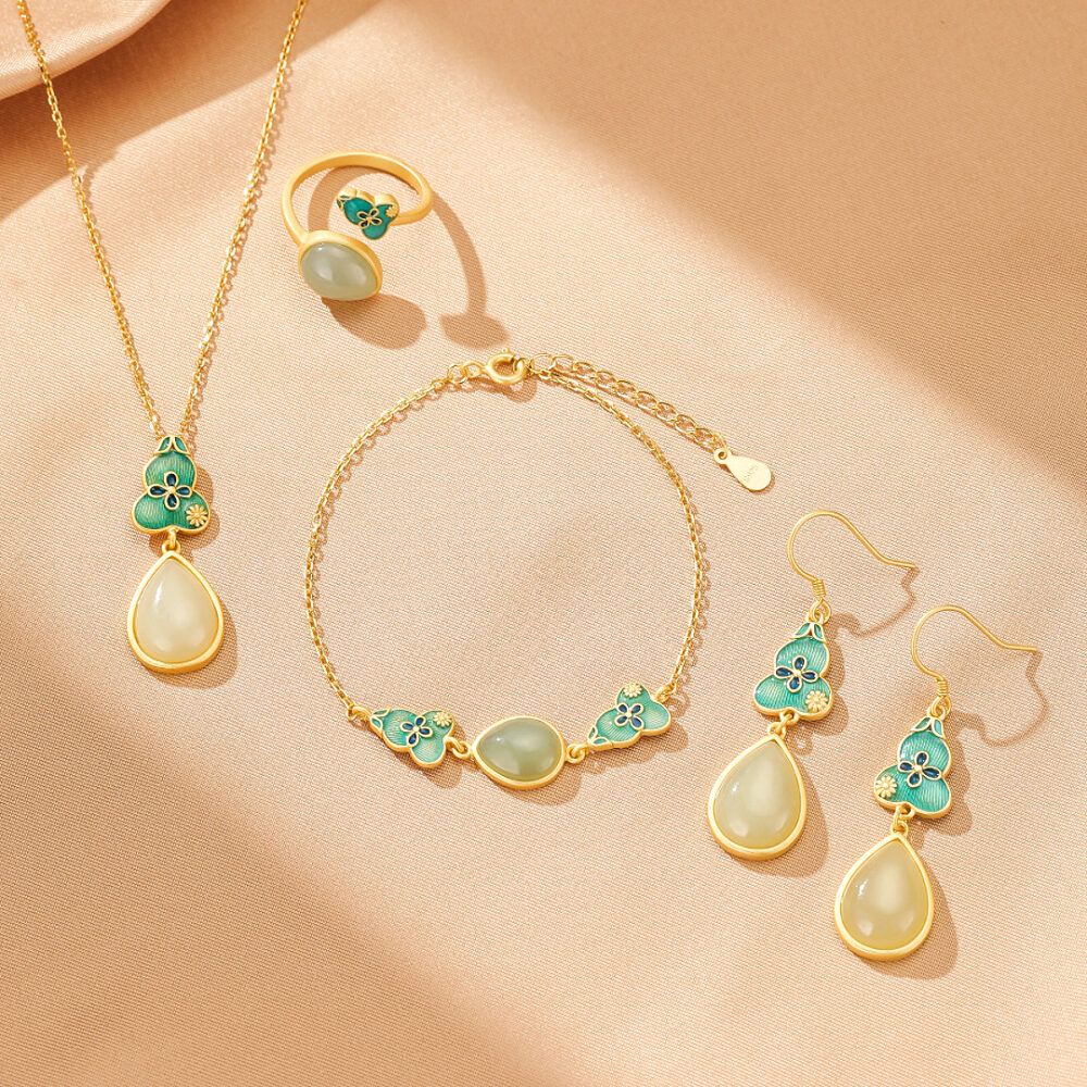 Bijoux-Collier Jade – Goutte de Chance, Argent Plaqué Or