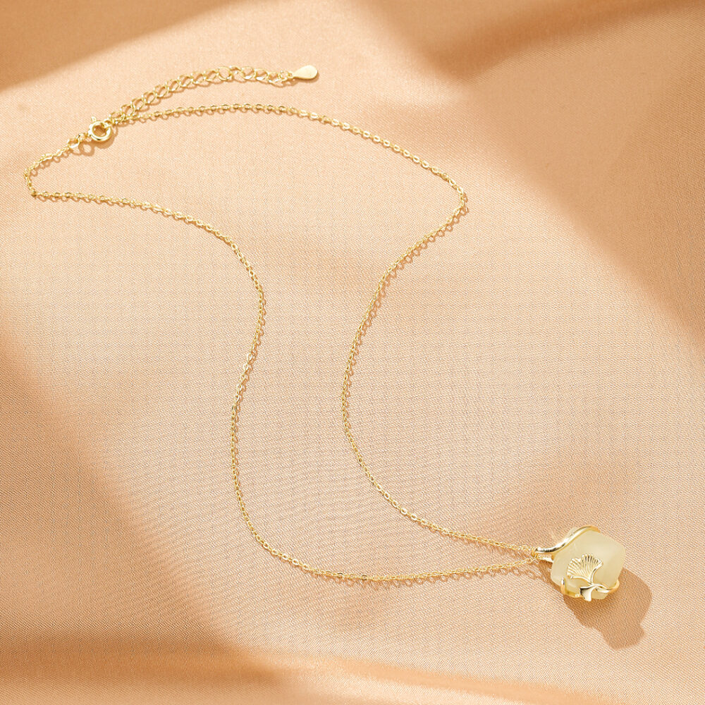 Bijoux-Collier Jade – Éveil du Cœur, Argent Plaqué Or
