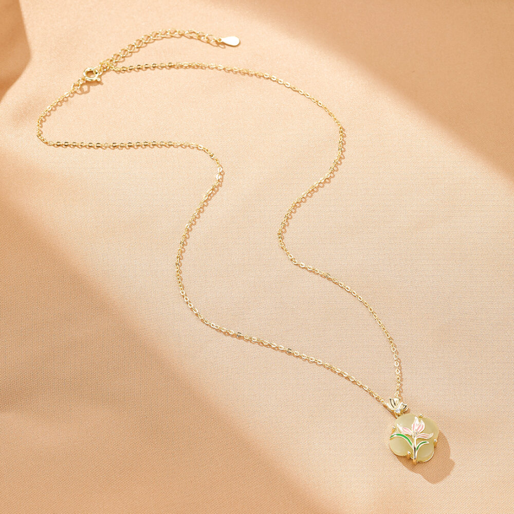 Bijoux-Collier Jade – Lumière Botanique, Argent Plaqué Or