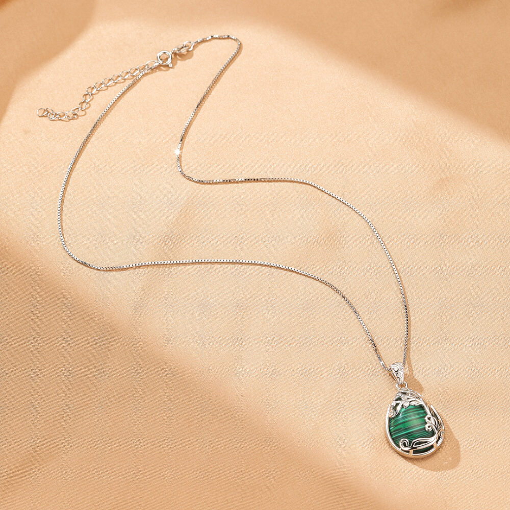Collier Malachite – Éveil Sylvestre, Argent