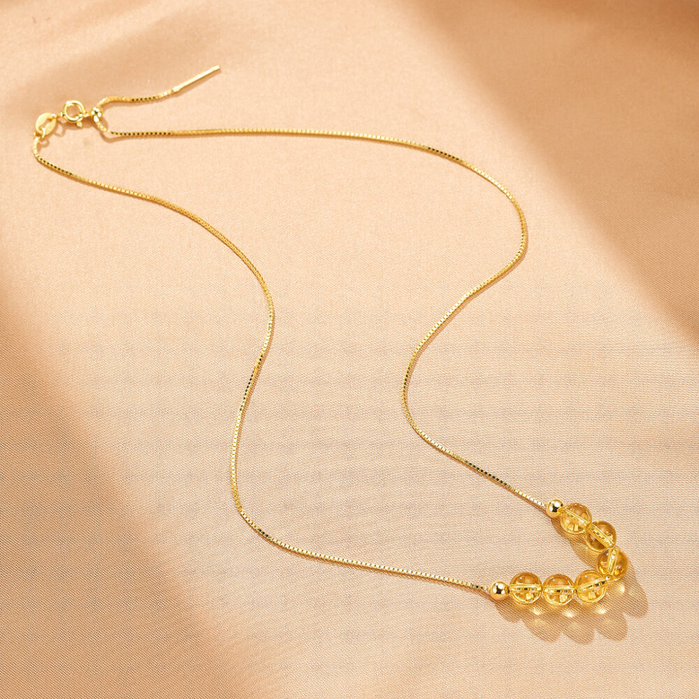 Collier Citrine – Courbe Lumineuse, Argent Plaqué Or