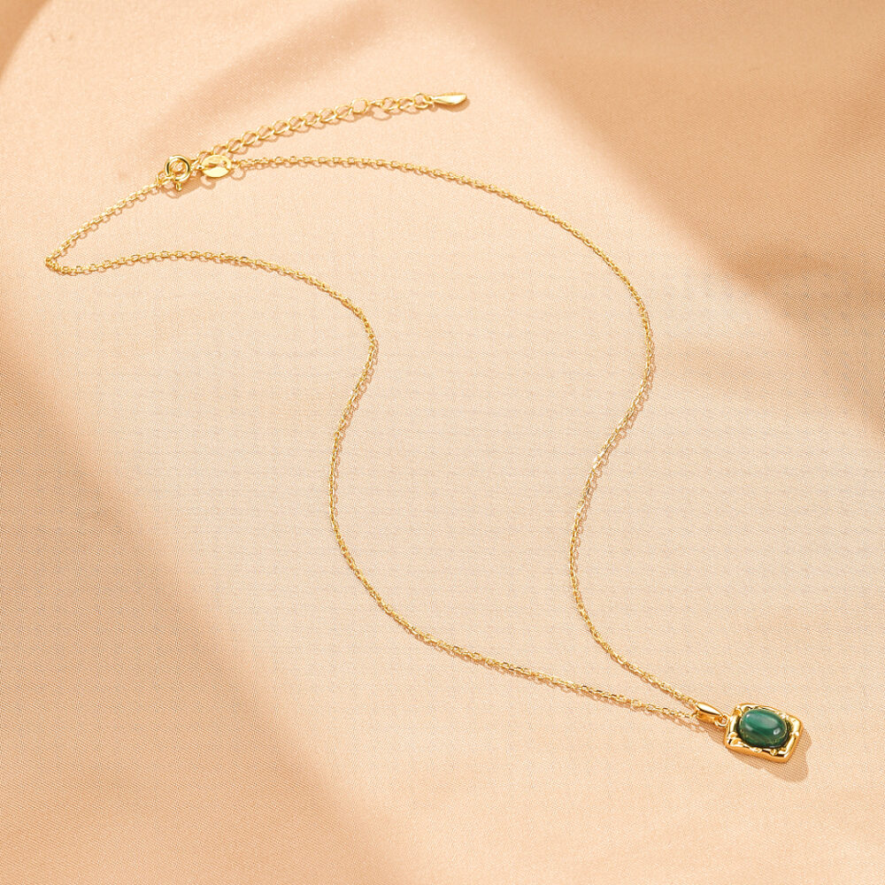 Collier Malachite – Rectangle Sacré, Argent