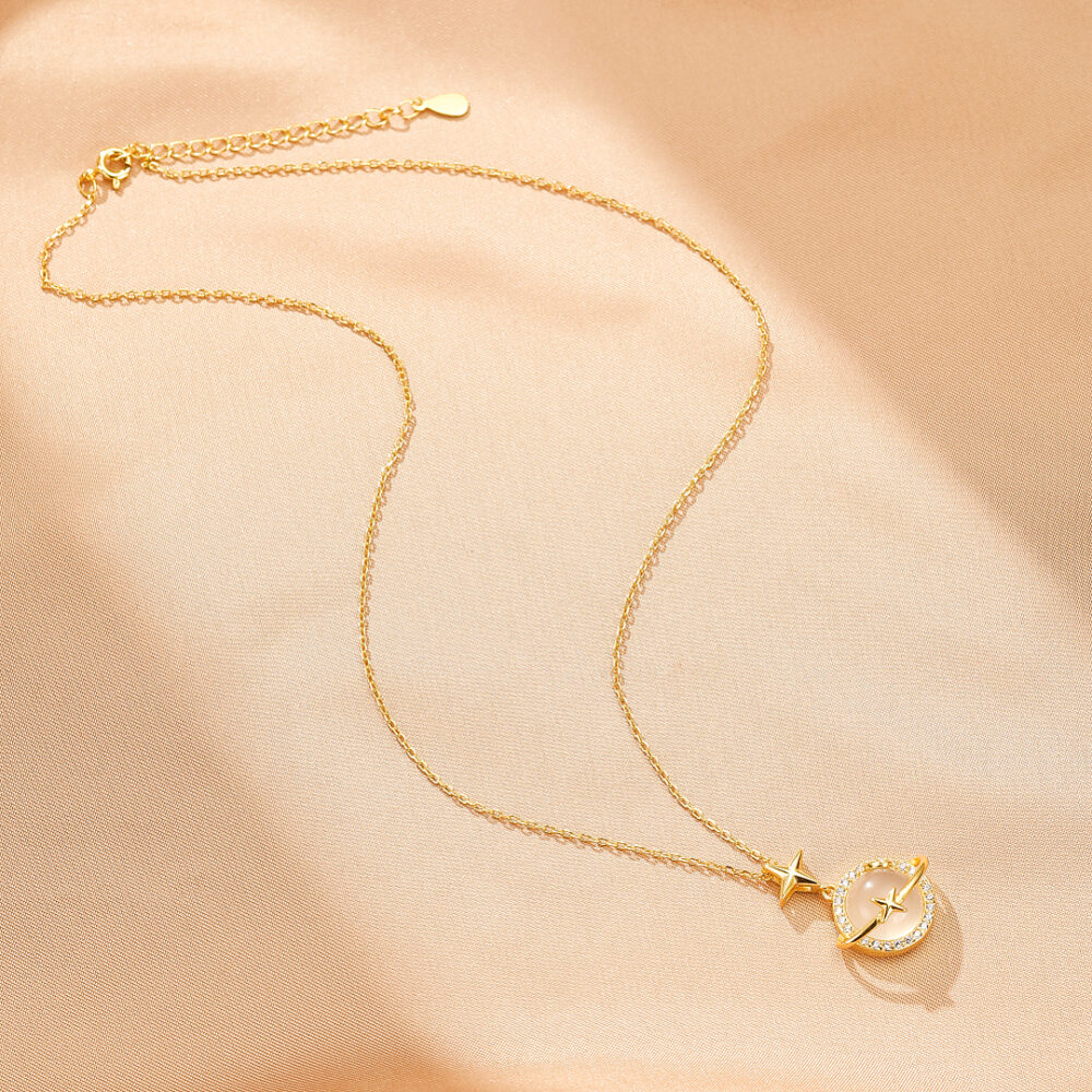 Collier Calcédoine Blanche – Étoile Céleste, Argent