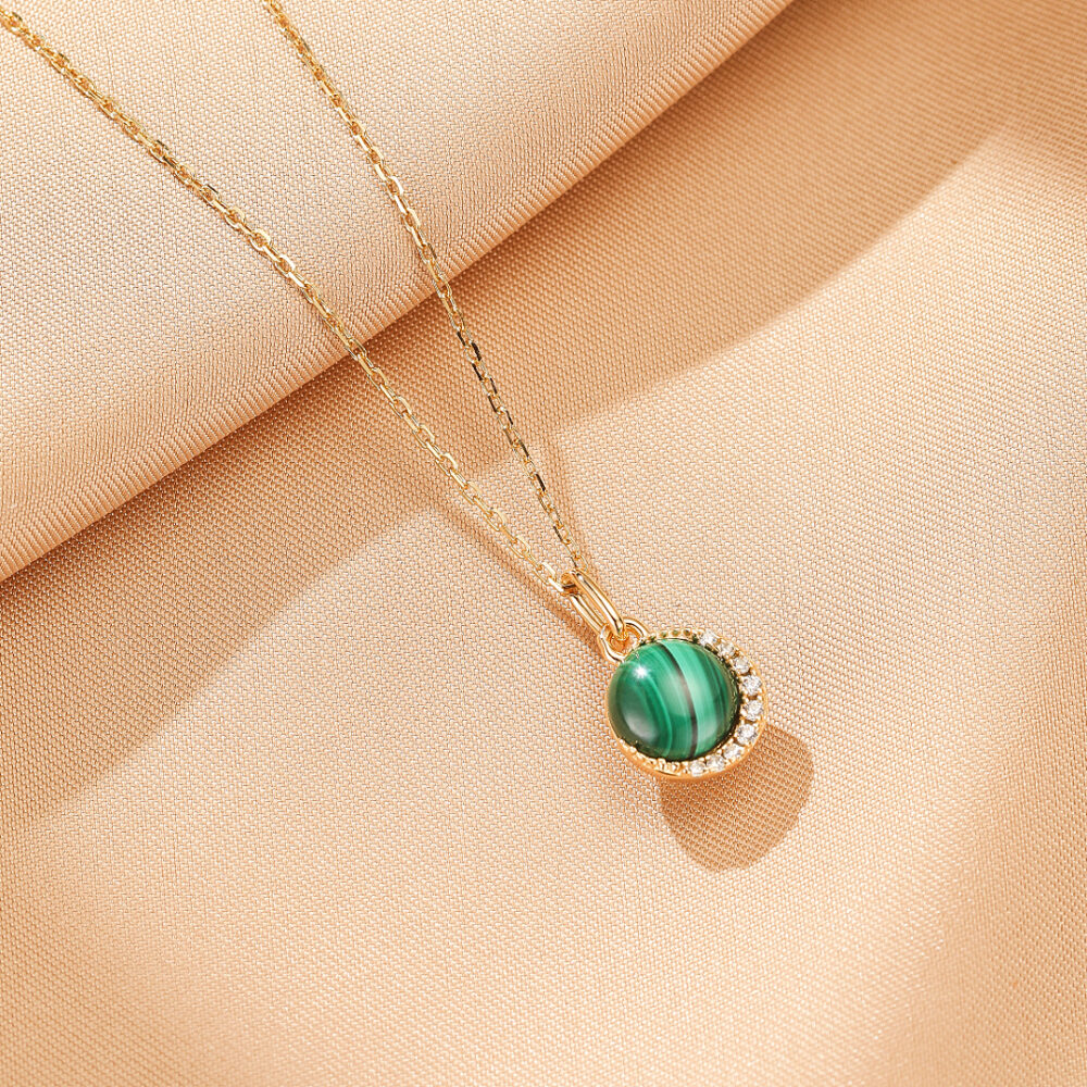 Bijoux-Collier Malachite – Aura Lumineuse, Argent Plaqué Or