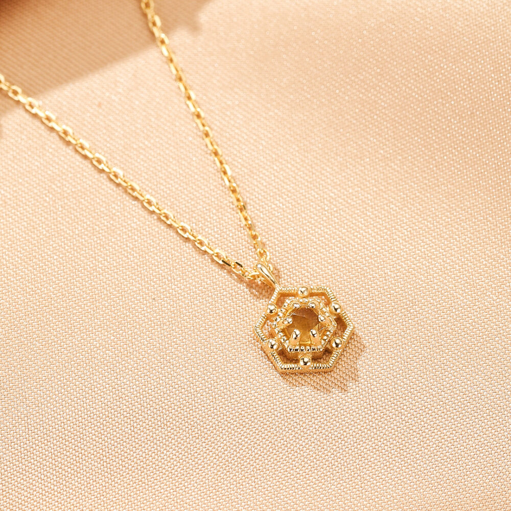 Bijoux-Collier Citrine – Éclat Jardin d’Or, Argent Plaqué Or