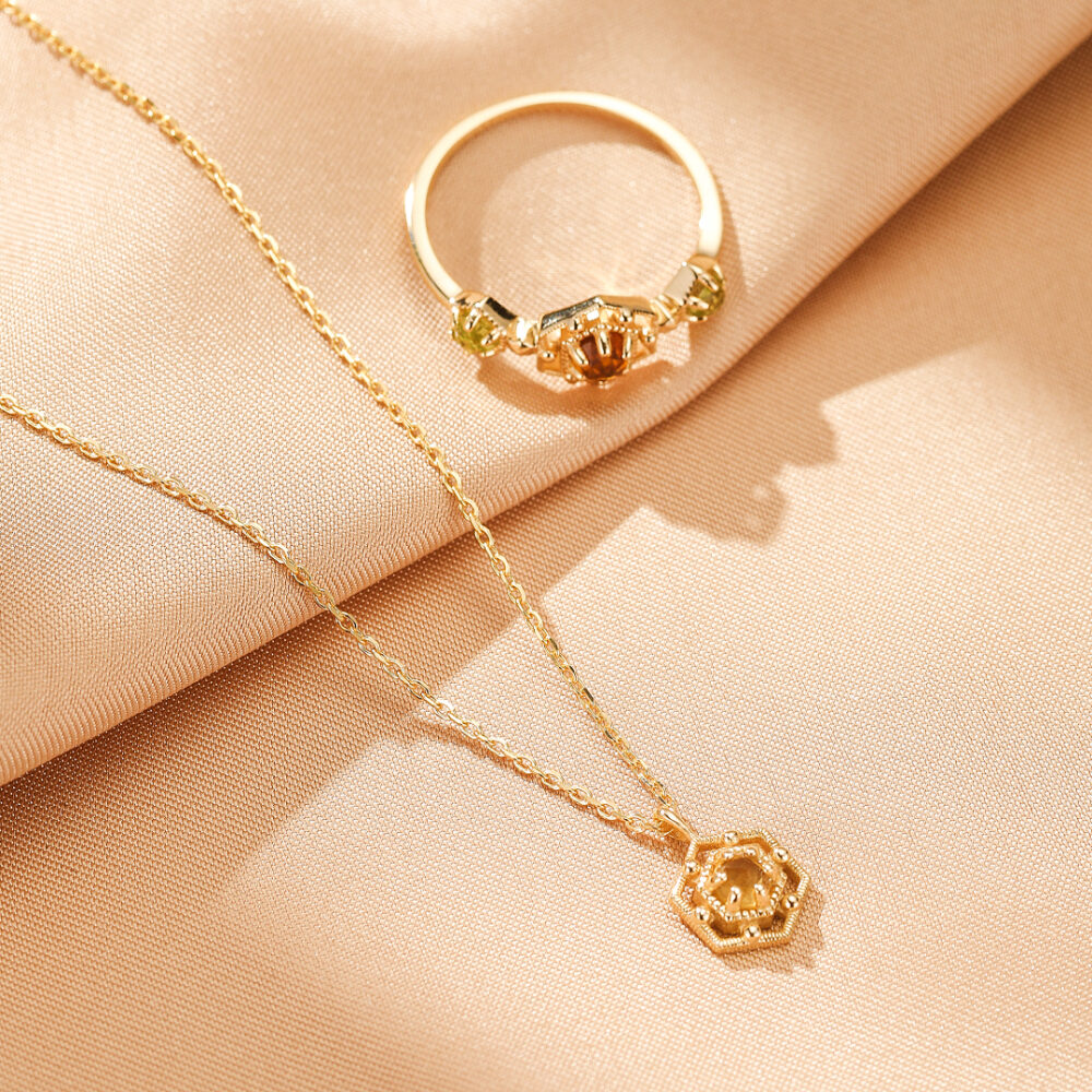 Bijoux-Bague Citrine et Péridot – Éclat Jardin d’Or, Argent Plaqué Or
