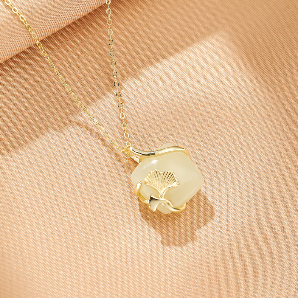 Bijoux-Collier Jade – Éveil du Cœur, Argent Plaqué Or