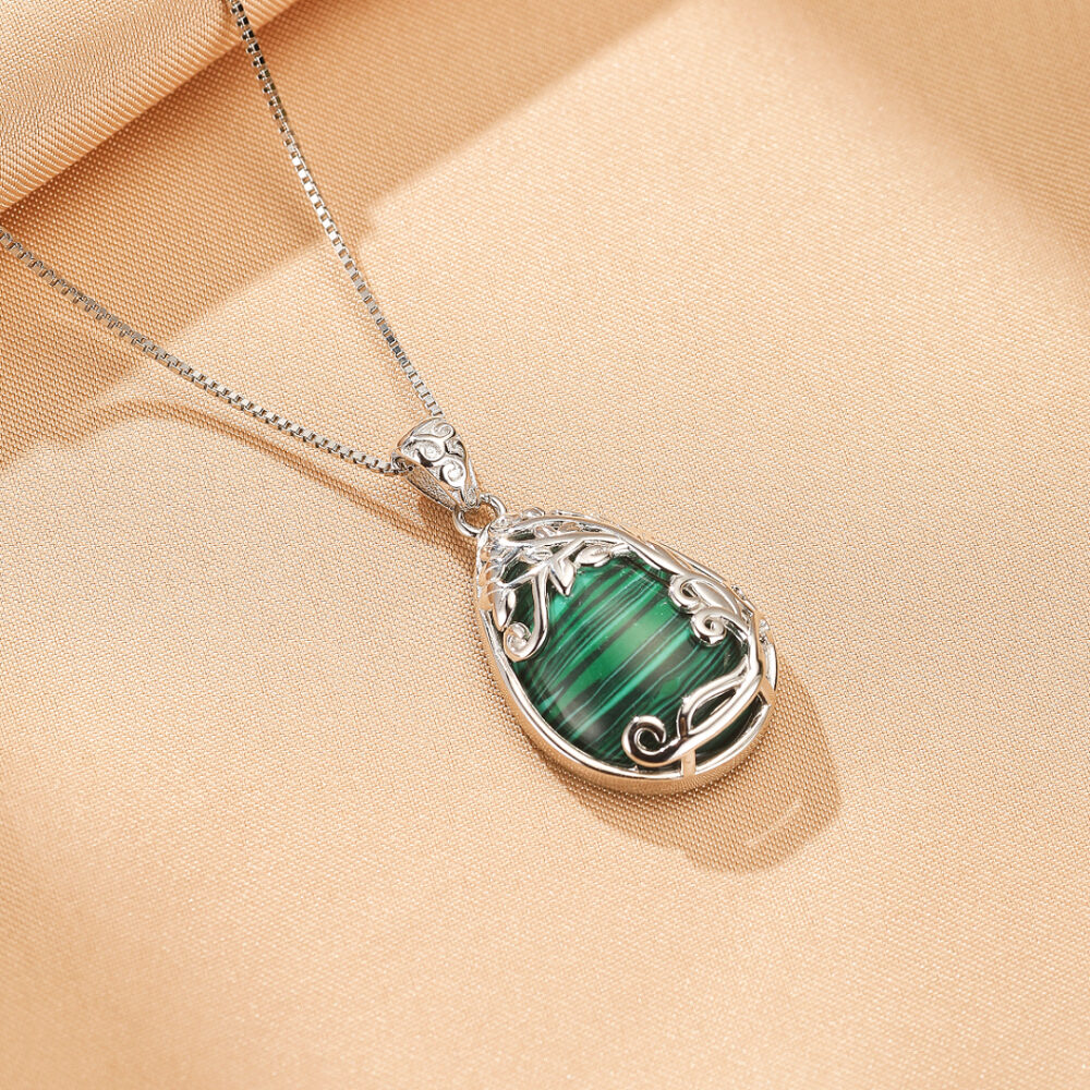 Collier Malachite – Éveil Sylvestre, Argent