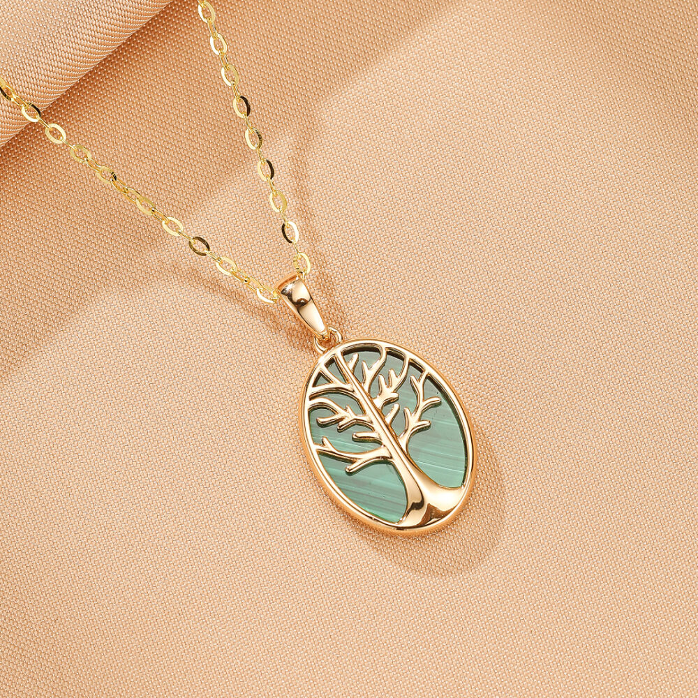 Collier Malachite – Arbre de Vie Intemporel, Argent Plaqué Or