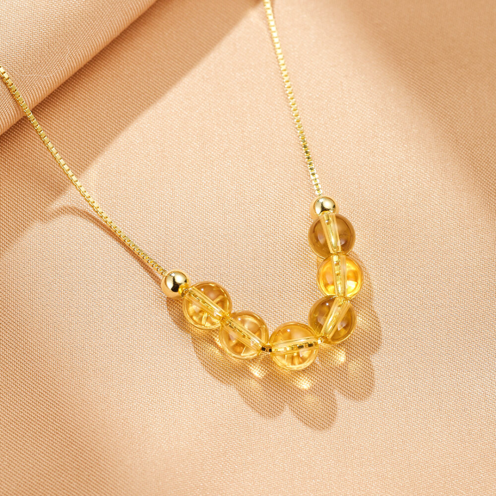 Collier Citrine – Courbe Lumineuse, Argent Plaqué Or