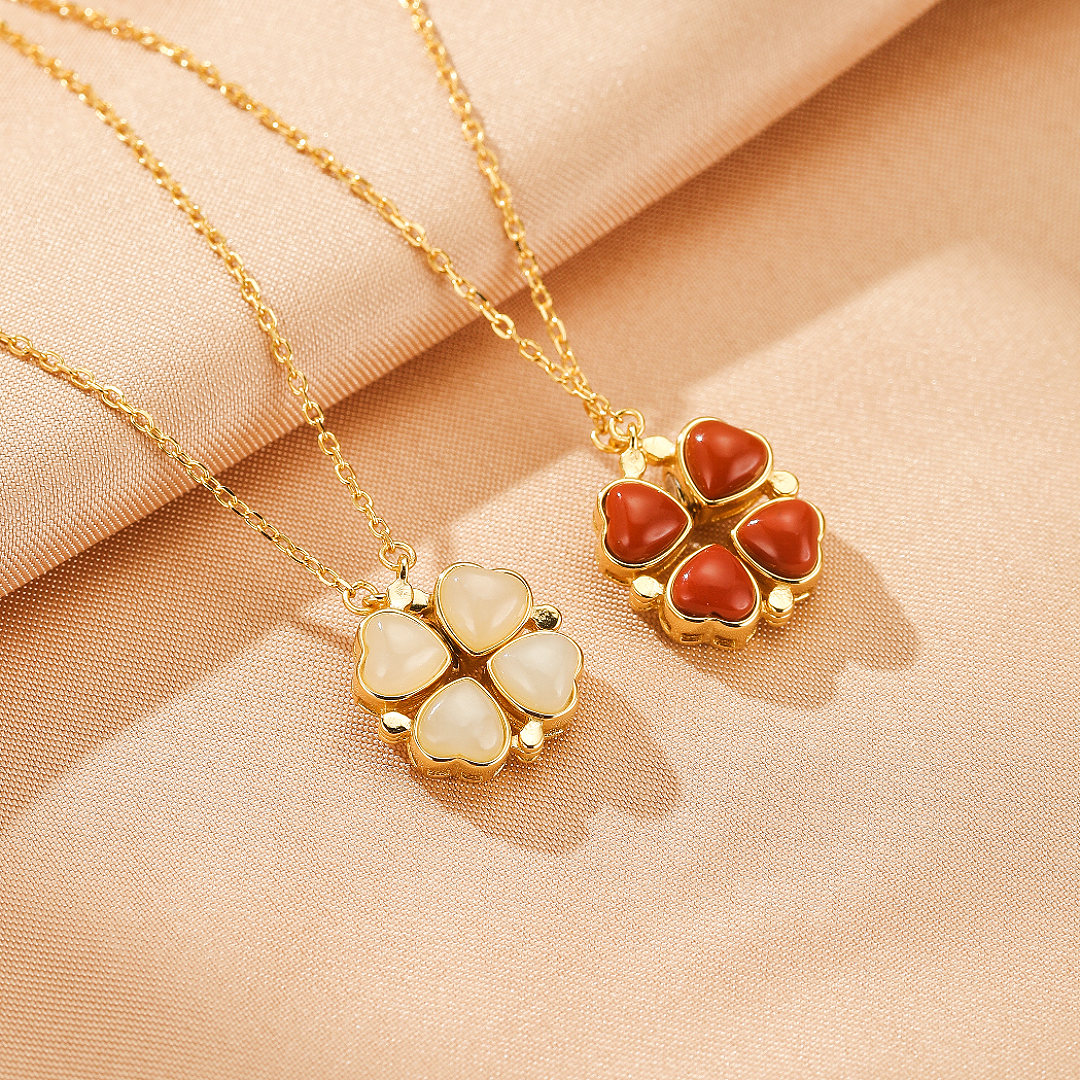 Collier Jade/Agate Rouge – Chance d’Amour, , Argent Plaqué Or