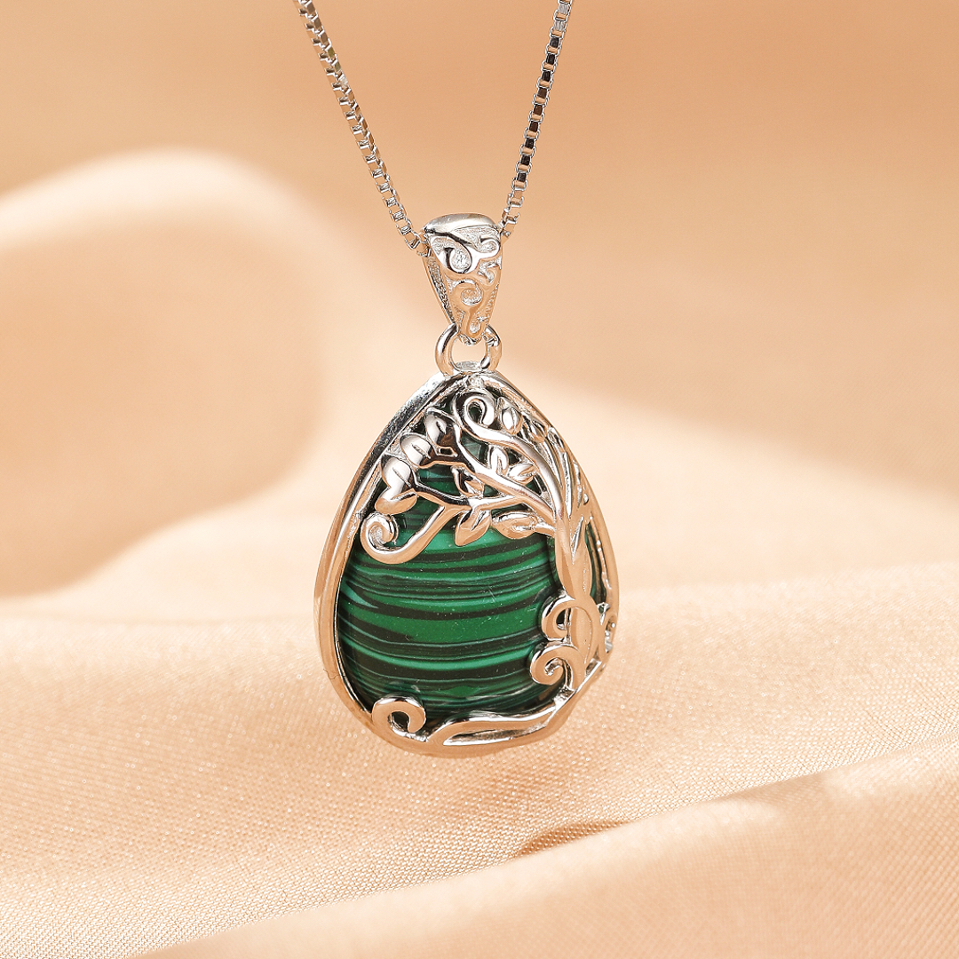 Collier Malachite – Éveil Sylvestre, Argent