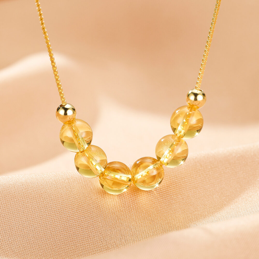 Collier Citrine – Courbe Lumineuse, Argent Plaqué Or