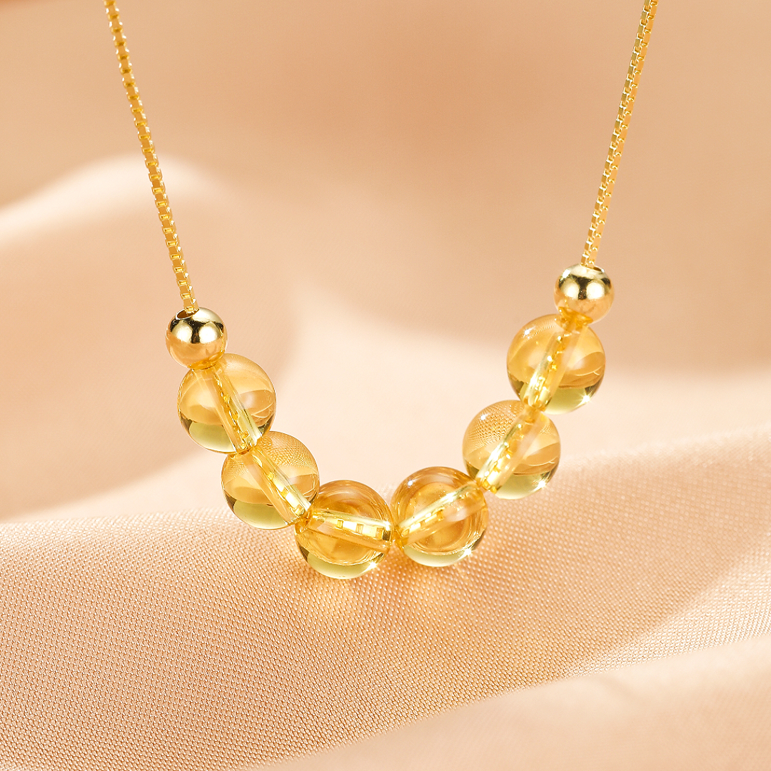 Collier Citrine – Courbe Lumineuse, Argent Plaqué Or