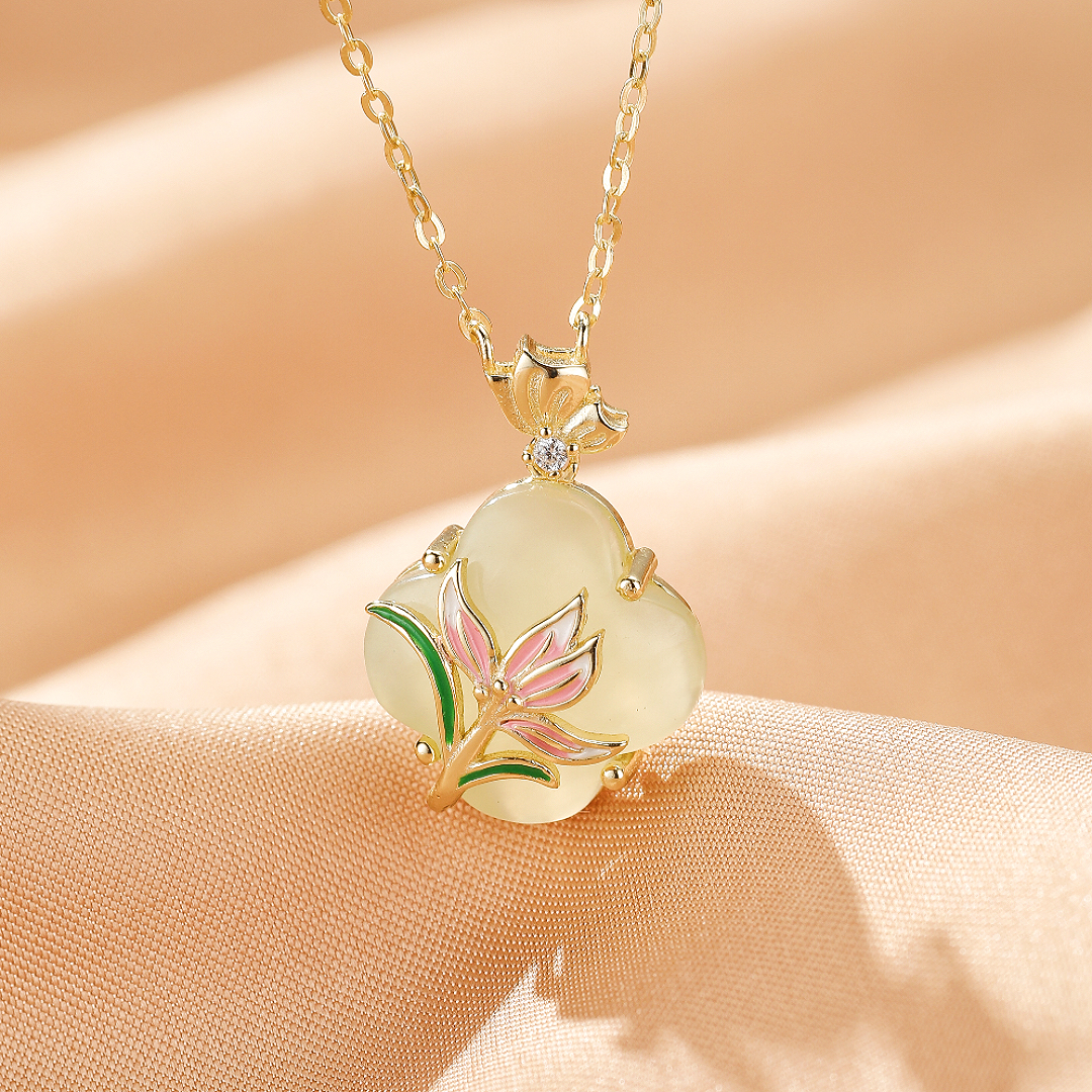 Bijoux-Collier Jade – Lumière Botanique, Argent Plaqué Or