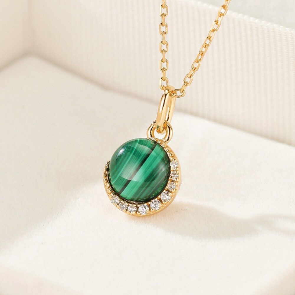 Bijoux-Collier Malachite – Aura Lumineuse, Argent Plaqué Or