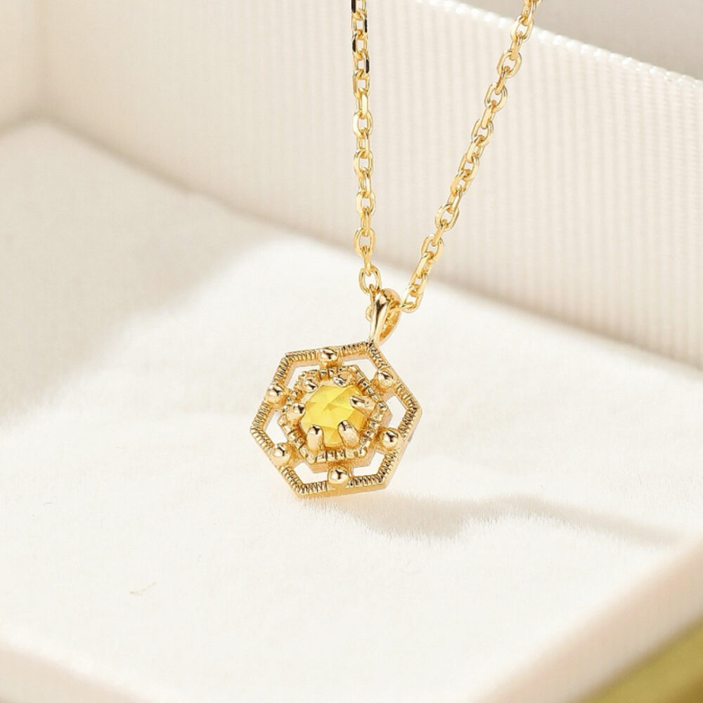 Bijoux-Collier Citrine – Éclat Jardin d’Or, Argent Plaqué Or