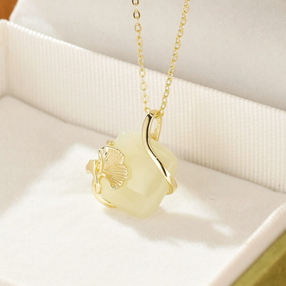 Bijoux-Collier Jade – Éveil du Cœur, Argent Plaqué Or