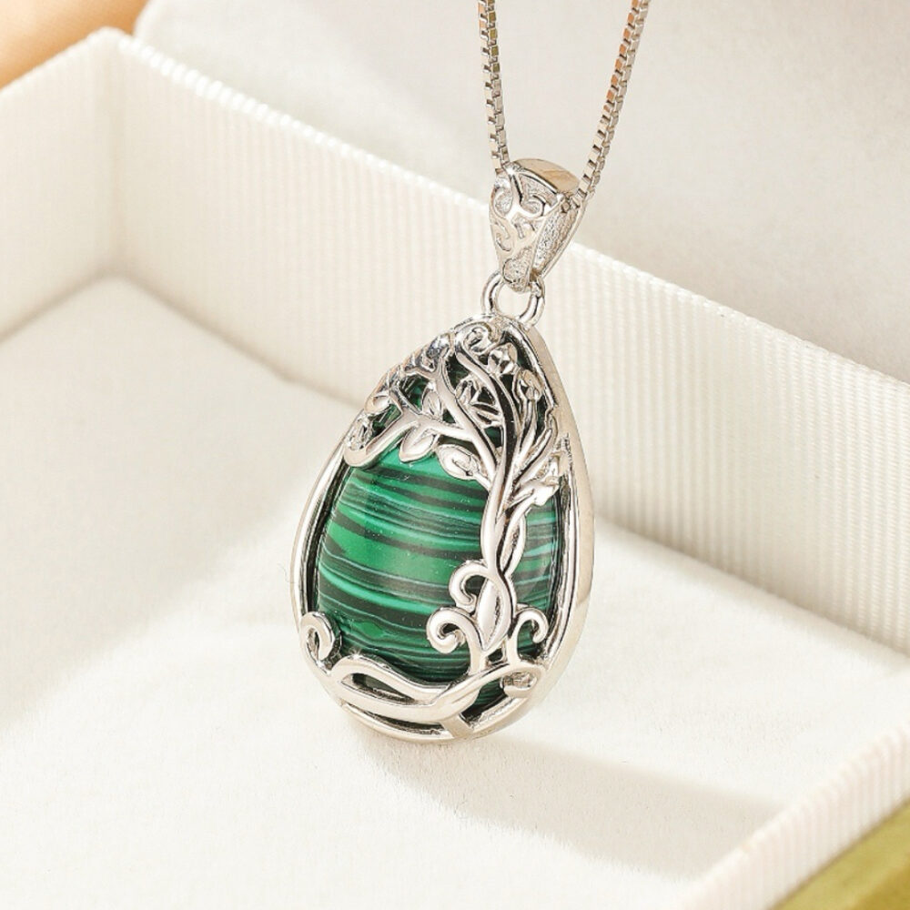 Collier Malachite – Éveil Sylvestre, Argent