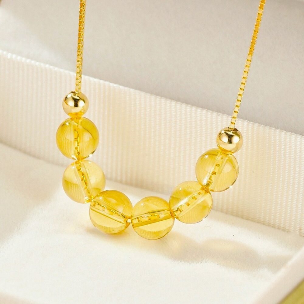 Collier Citrine – Courbe Lumineuse, Argent Plaqué Or