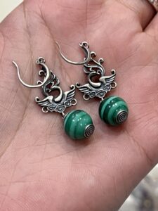Boucles d'Oreilles Malachite – Phénix de Renaissance, Argent 925 photo review