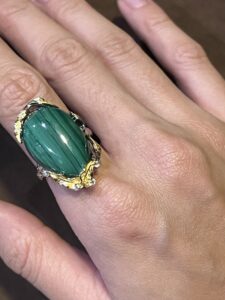 Bague Malachite – Feuille de Chance, Argent Plaqué Or photo review