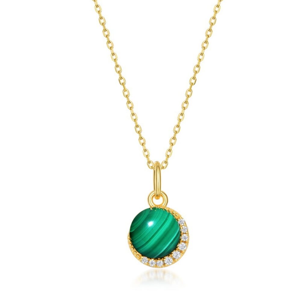 Bijoux-Collier Malachite – Aura Lumineuse, Argent Plaqué Or