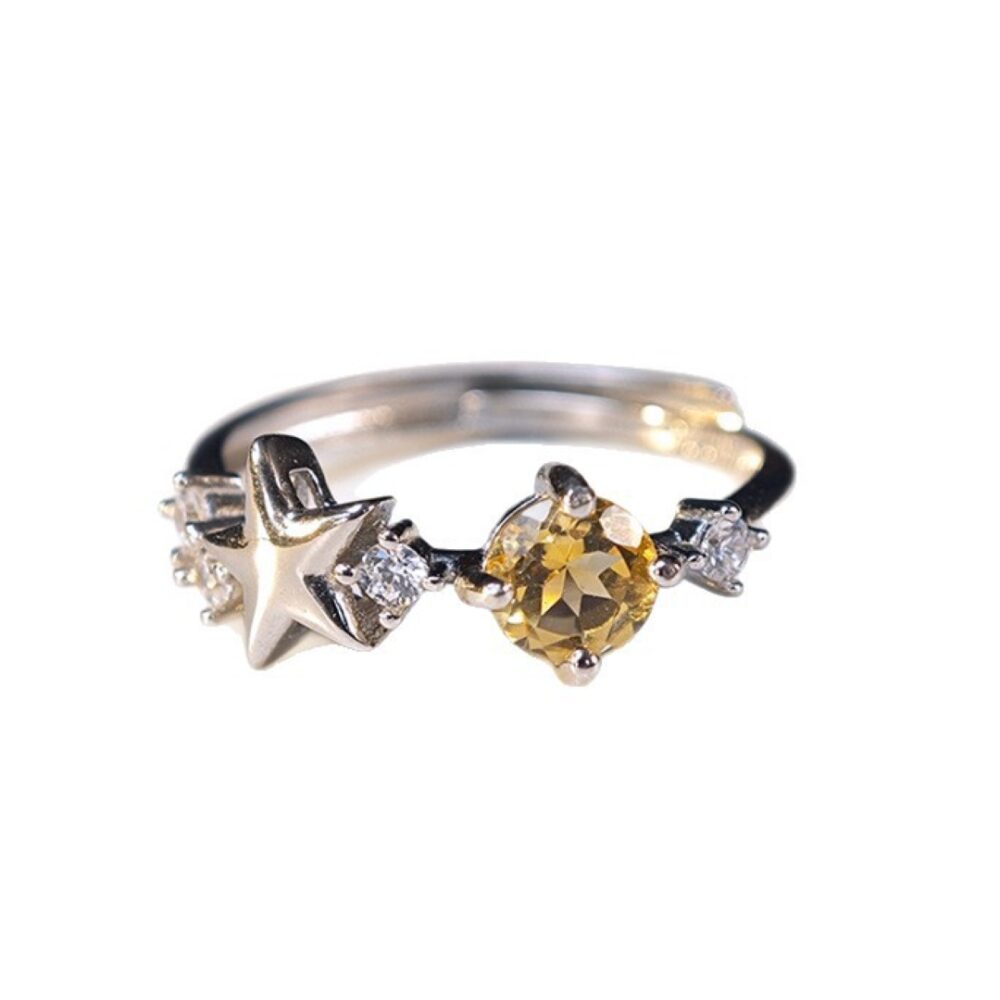 Bague Citrine Étoile – Lueur Céleste, Argent