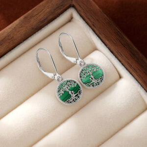Boucles d’oreilles Arbre de Vie Malachite – Racines Sacrées, Argent photo review