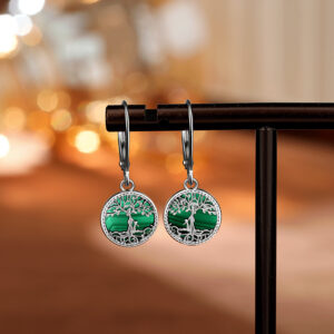 Boucles d’oreilles Arbre de Vie Malachite – Racines Sacrées, Argent photo review
