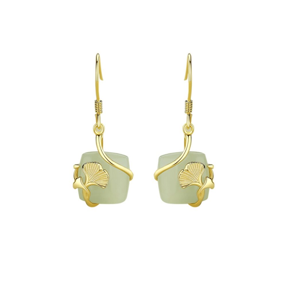 Bijoux-Boucles d'Oreilles Jade – Éveil du Cœur, Argent Plaqué Or