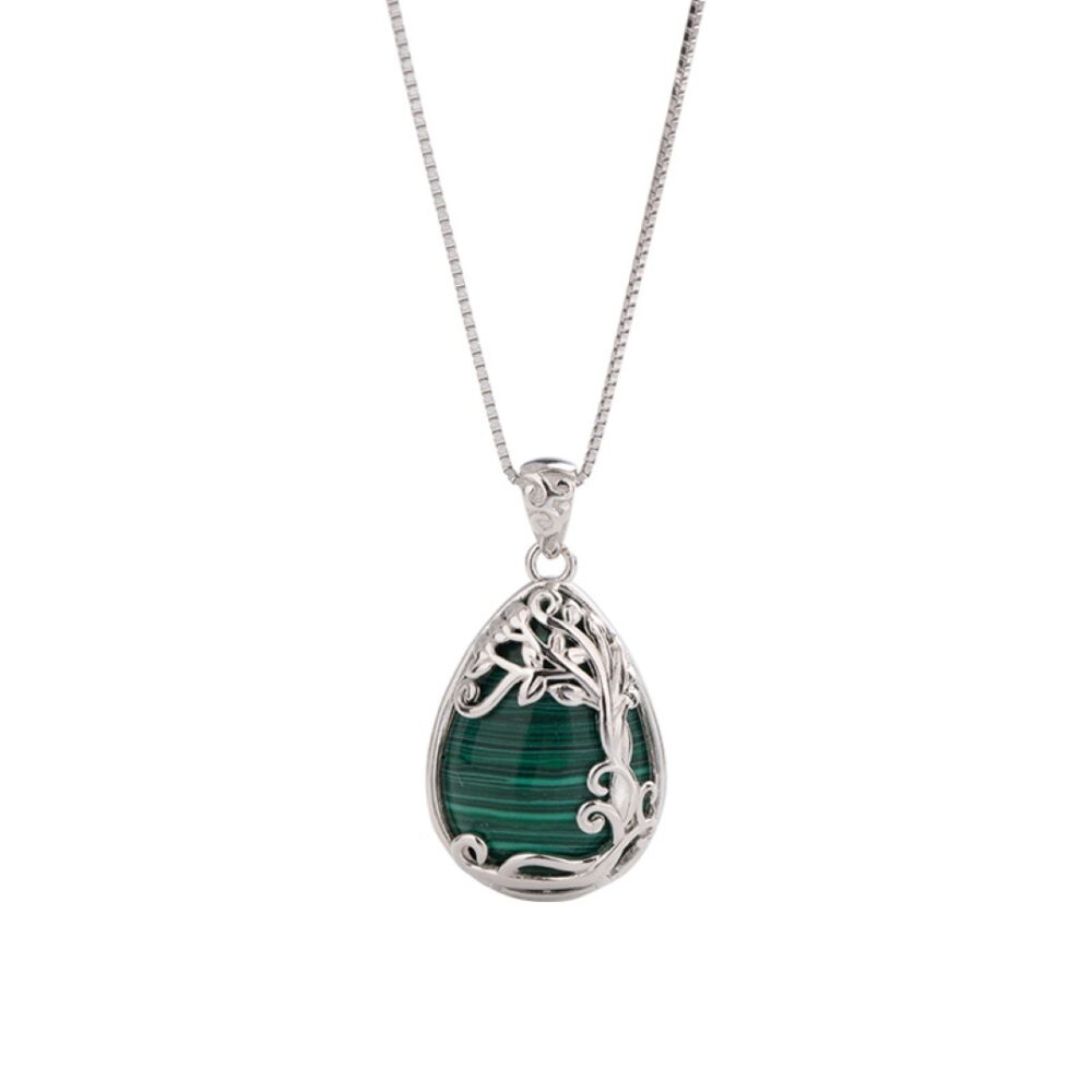 Collier Malachite – Éveil Sylvestre, Argent