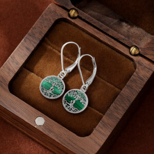 Boucles d’oreilles Arbre de Vie Malachite – Racines Sacrées, Argent photo review