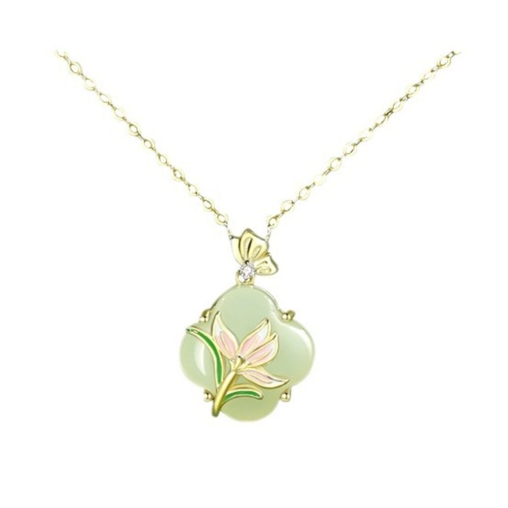 Bijoux-Collier Jade – Lumière Botanique, Argent Plaqué Or