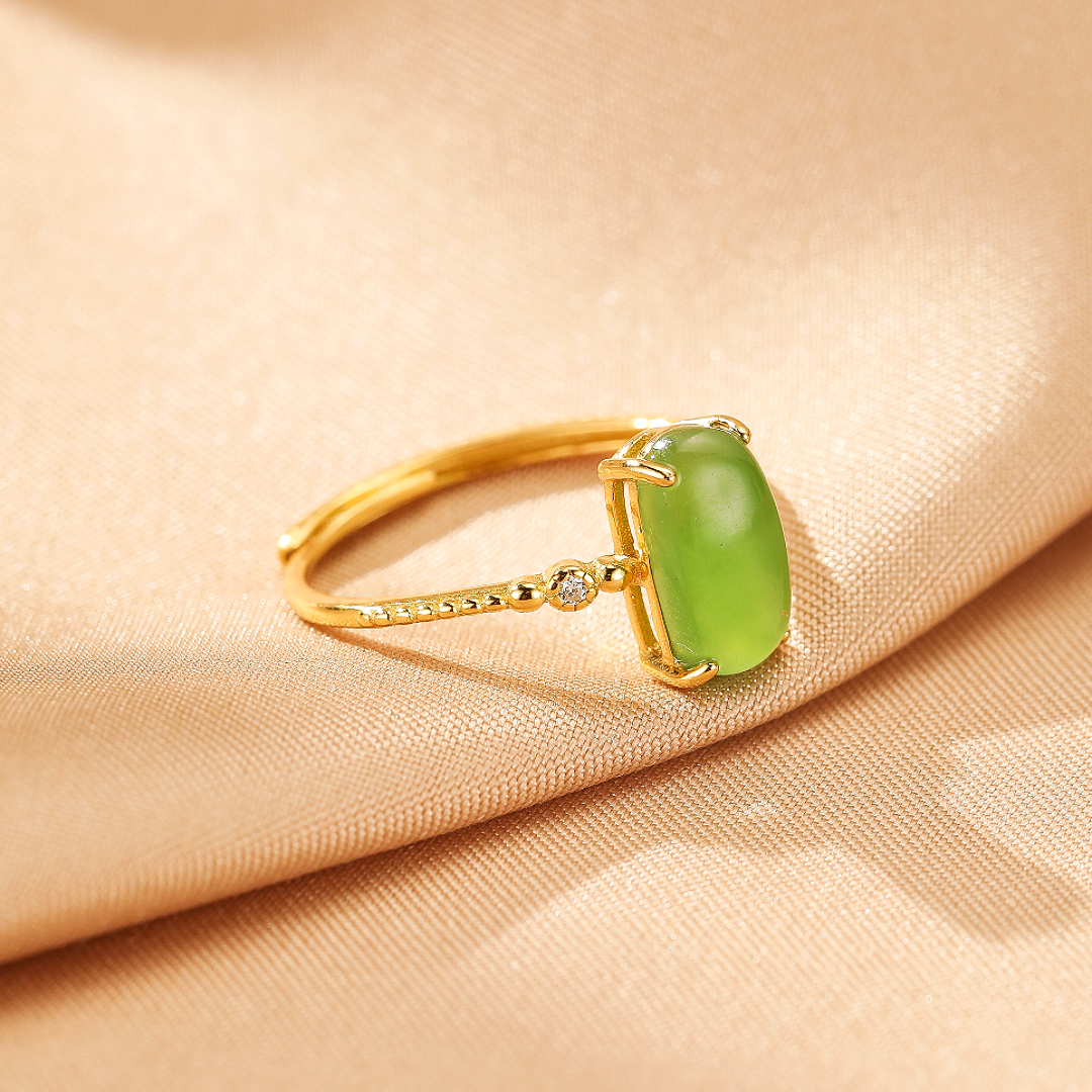 Bague Jade – Aura Calme, Argent Plaqué Or