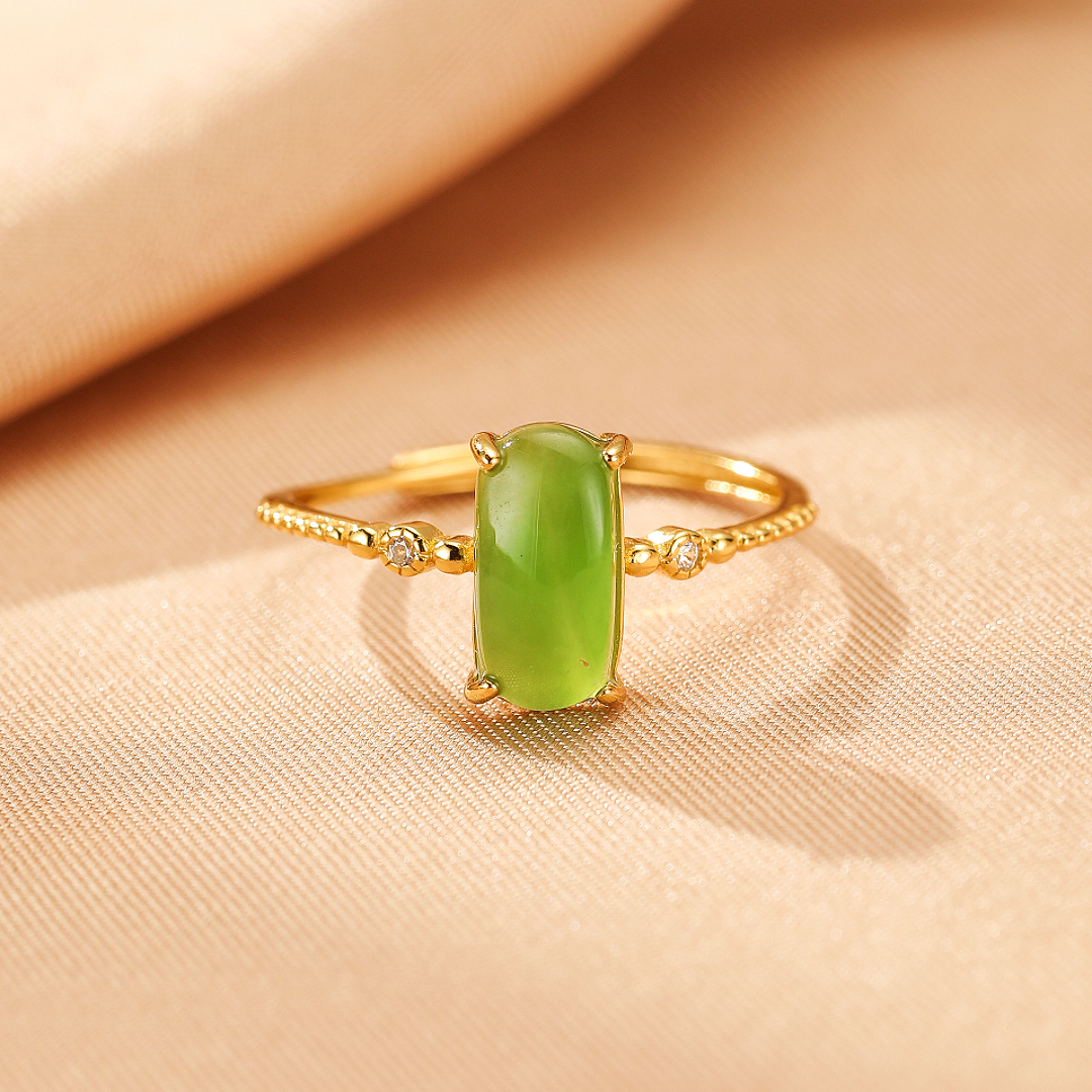 Bague Jade – Aura Calme, Argent Plaqué Or