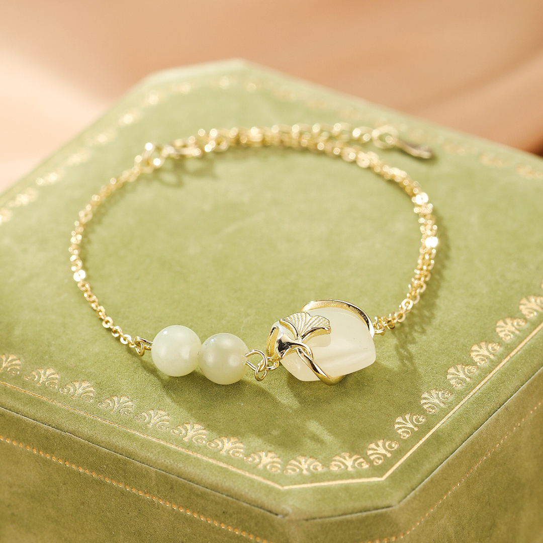Bracelet Jade – Éveil du Cœur, Argent Plaqué Or