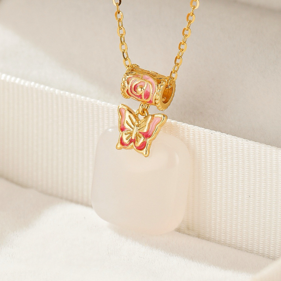 Collier Jade – Douce Éclosion, Argent Plaqué Or