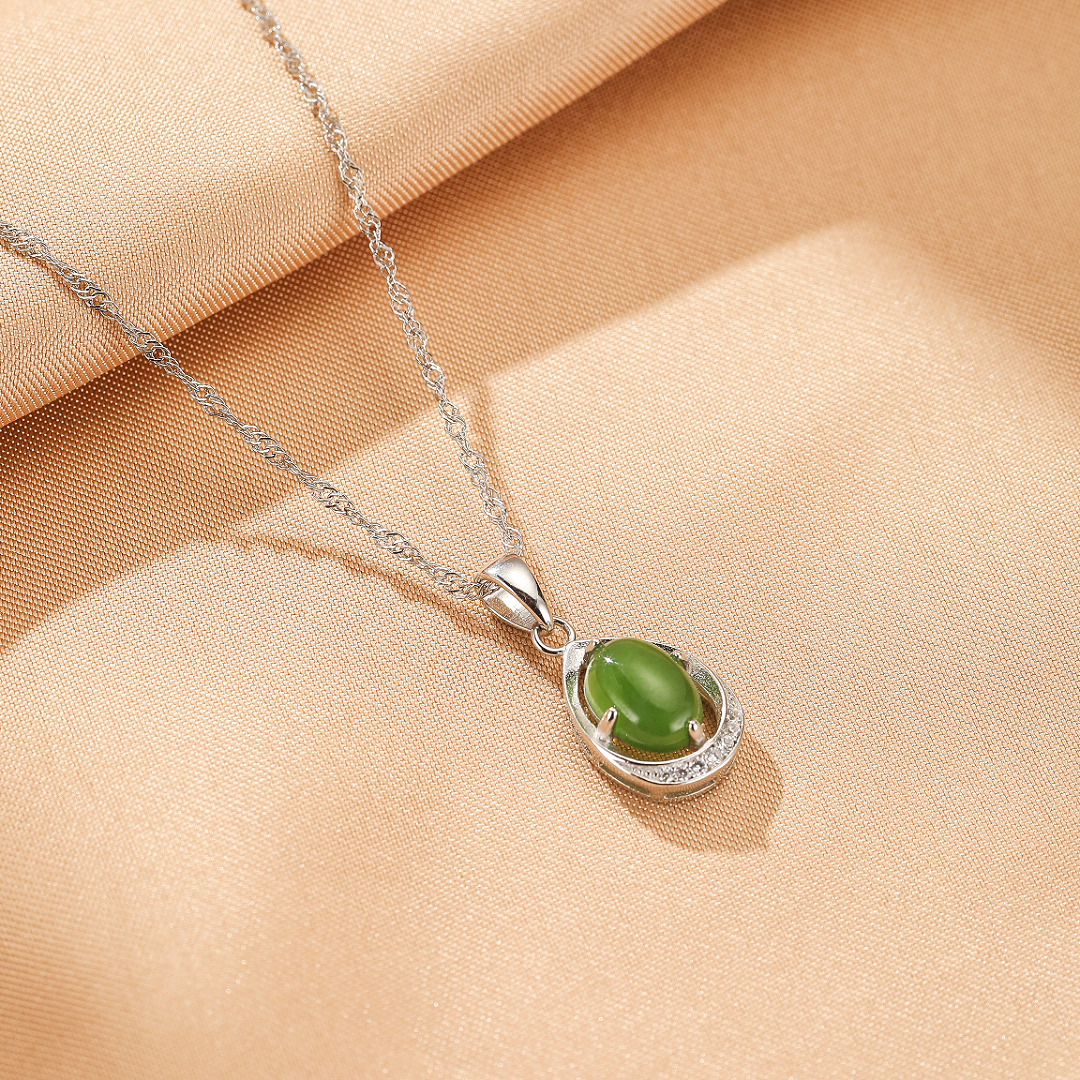 Collier Jade – Goutte de Paix, Argent
