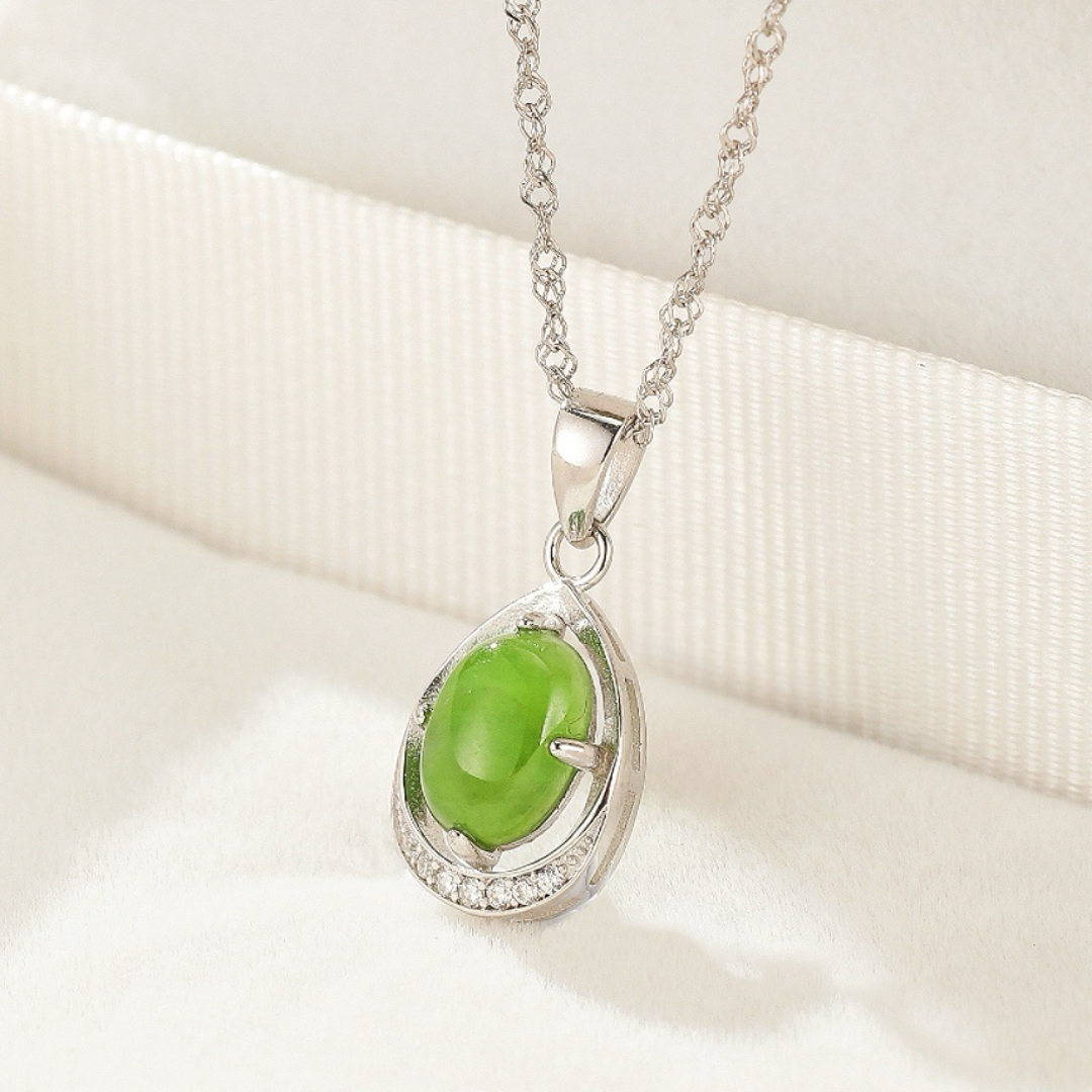 Collier Jade – Goutte de Paix, Argent