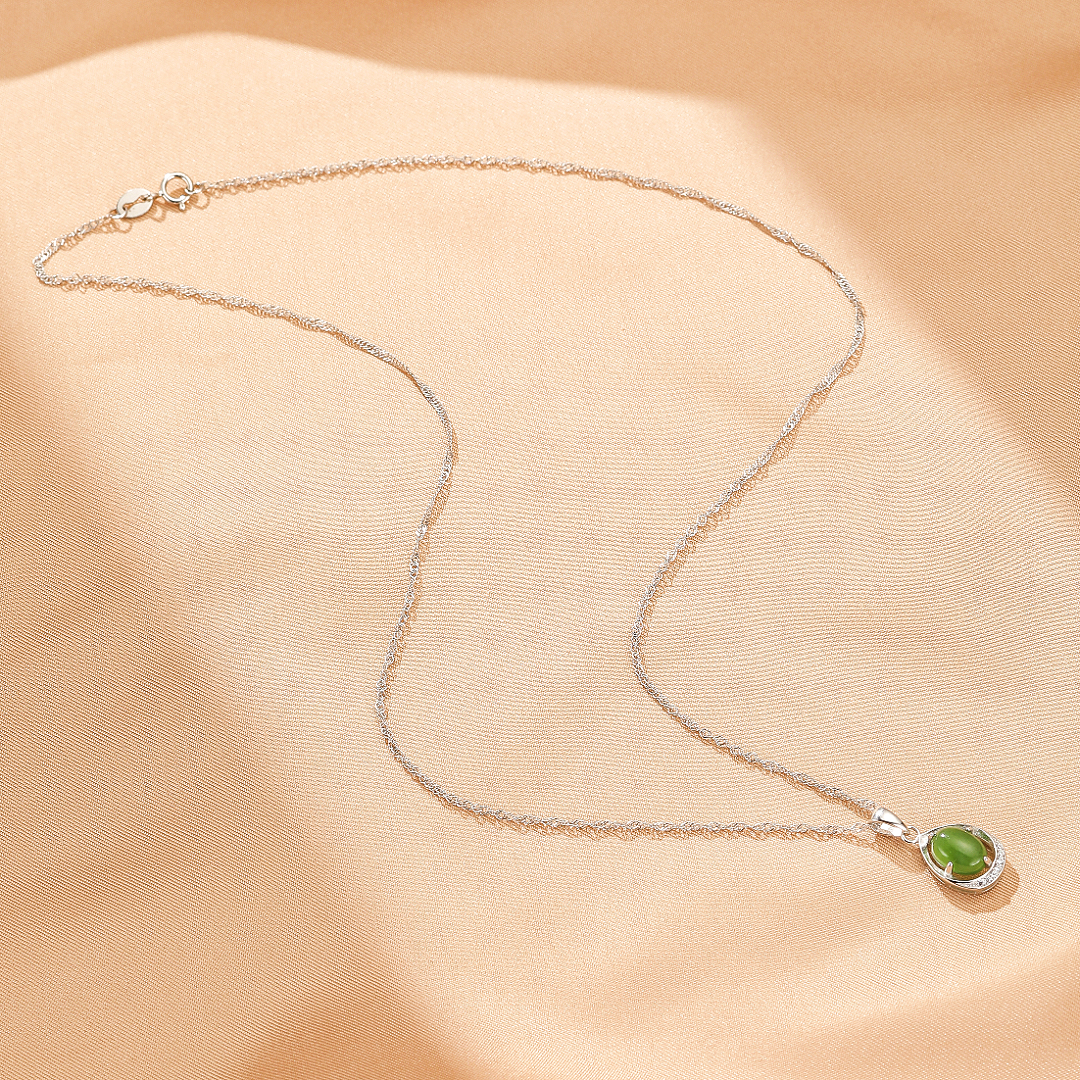 Collier Jade – Goutte de Paix, Argent