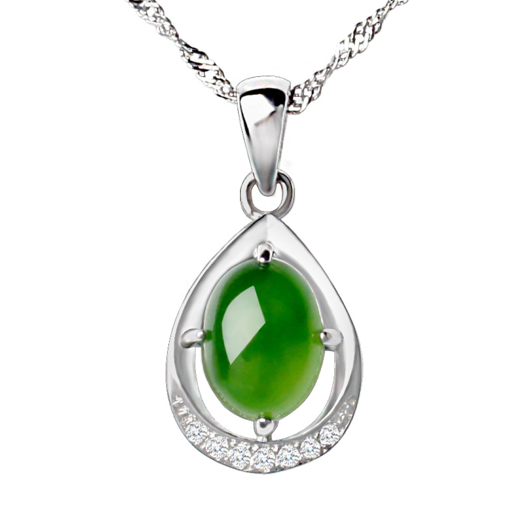 Collier Jade – Goutte de Paix, Argent