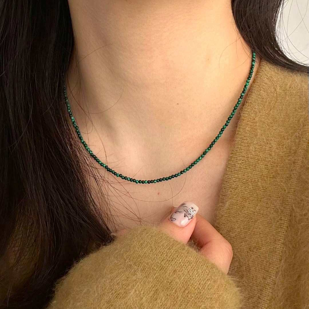 Collier Malachite – Élégance Naturelle, Argent